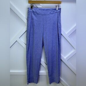 Habitat Clothes to Live In Linen Blend Side Zip Pants Blue Chambray Cropped Sm
